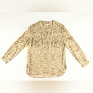 Diane Von Furstenberg Beige Brown Sheer‎ Long Sleeve Top Blouse Women's Size 6